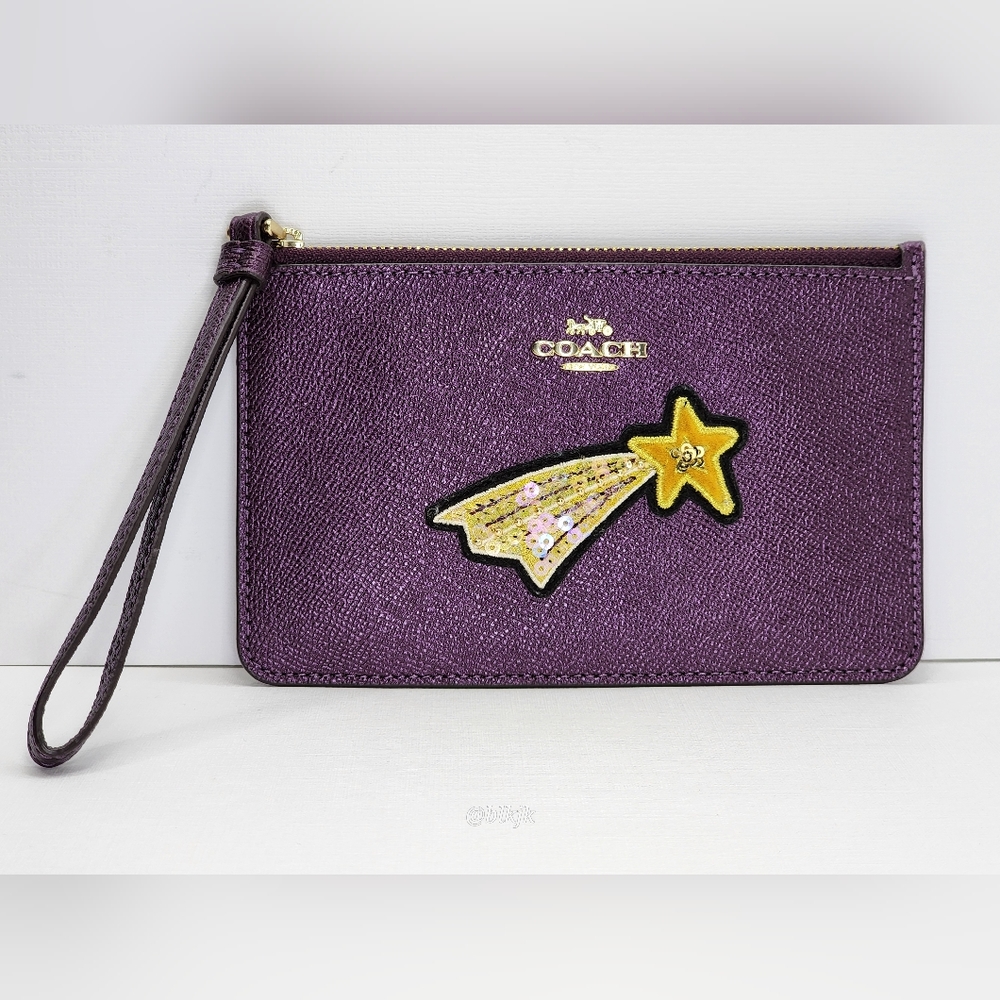 Coach Sequin Star Leather Wristlet *Metallic Rasberry* EUC